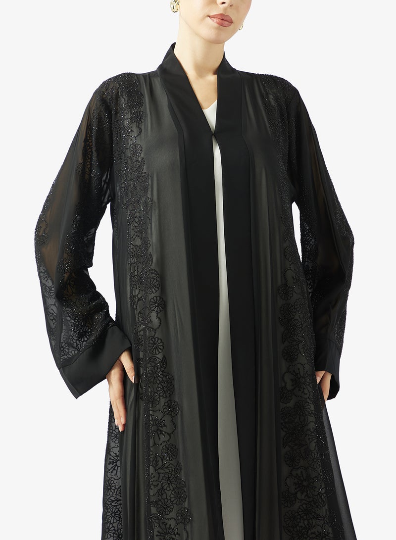 hayas closet Black Embellished Abaya With Sheila - Image 3